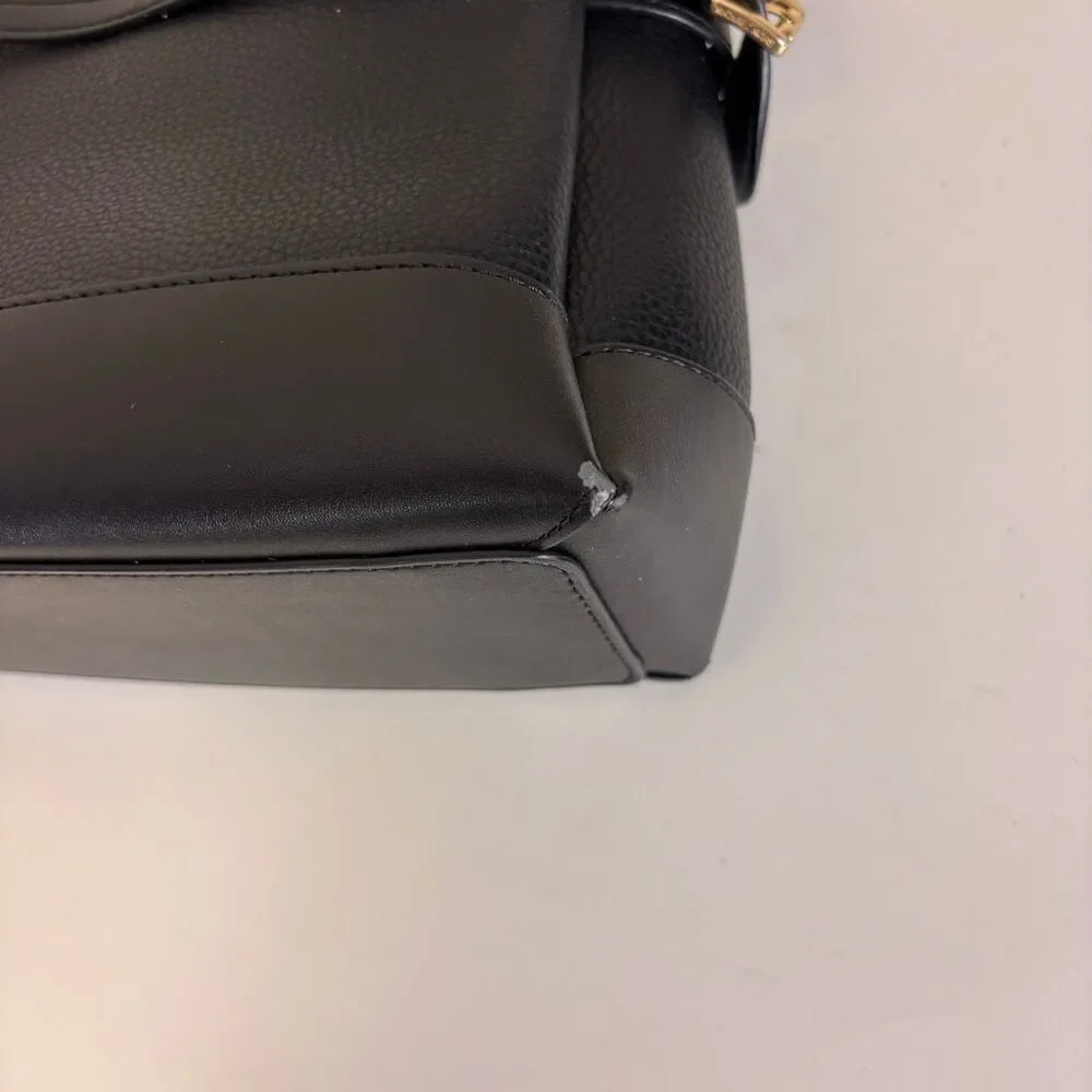 Michael Kors‎ Black Leather Reed Center Logo MK Satchel Purse